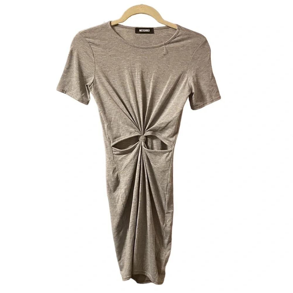 MISSGUIDED GRAY CUT OUT T-SHIRT DRESS